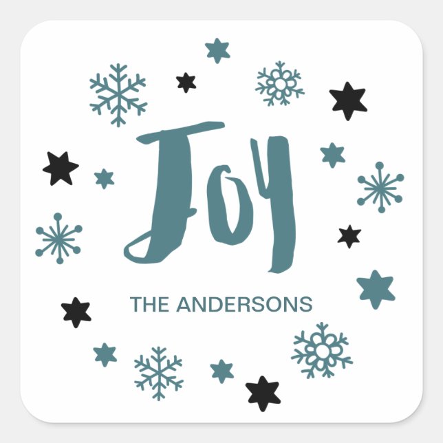 Charming Trendy Joy Blue Green Holiday Square Sticker (Front)