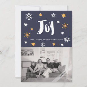 Charming Trendy Joy Blue Holiday Photo Card