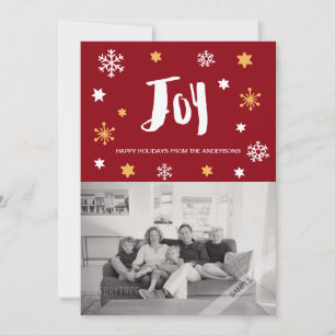 Charming Trendy Joy Deep Red Holiday Photo Card