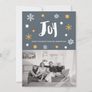 Charming Trendy Joy Grey Holiday Photo Card