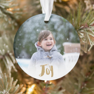 Charming Trendy Joy Holiday Photo Ornament