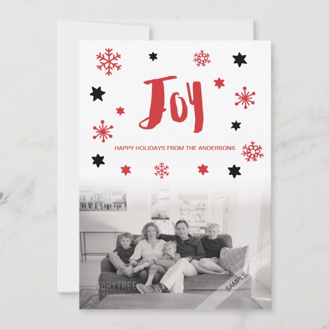 Charming Trendy Joy Red Holiday Photo (Front)