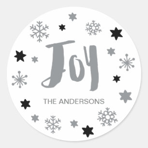 Charming Trendy Joy Silver Holiday Classic Round Sticker