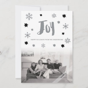 Charming Trendy Joy Silver Holiday Photo Card