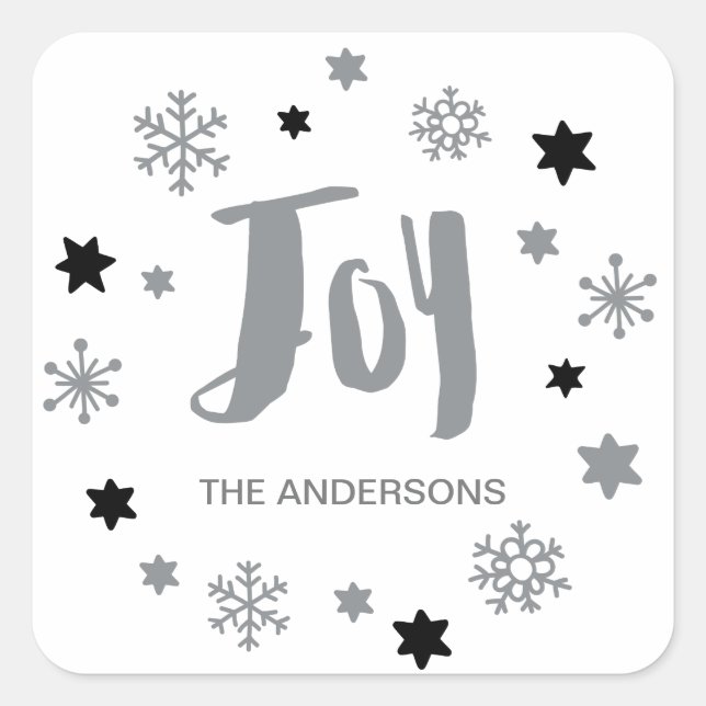 Charming Trendy Joy Silver Holiday Square Sticker (Front)