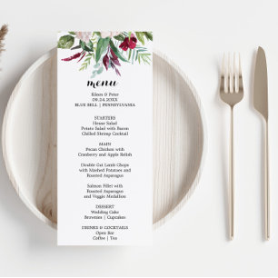 Charming Tropical Floral Greenery Dinner Menu Card