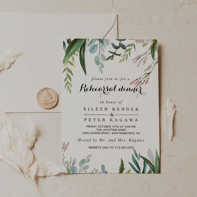 Charming Tropical Floral Greenery Rehearsal Dinner Invitation (Creator Uploaded)