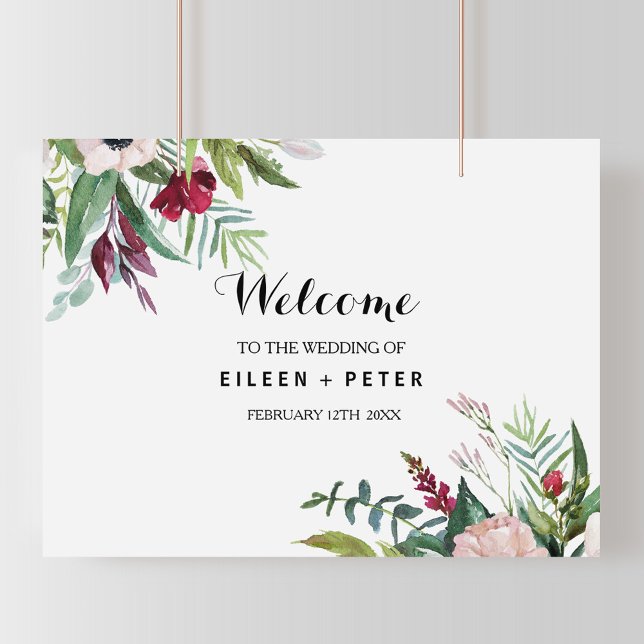 Charming Tropical Floral Greenery Welcome Wedding Poster (Creator Uploaded)