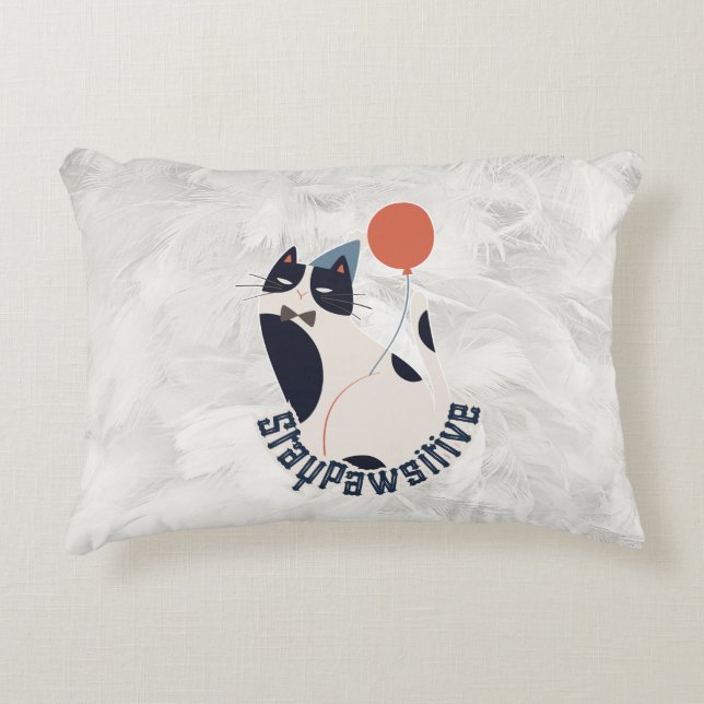 Charming Tuxedo Cat Stay Pawsitive Lumbar Accent P Decorative Cushion (Front)