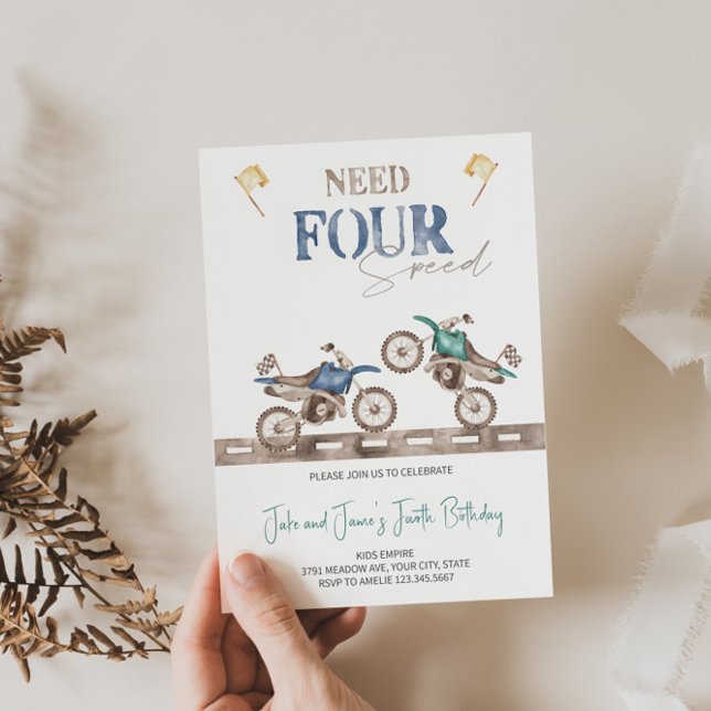Charming Twins Dirt Bike 4th Birthday Invitation  (Creator Uploaded)