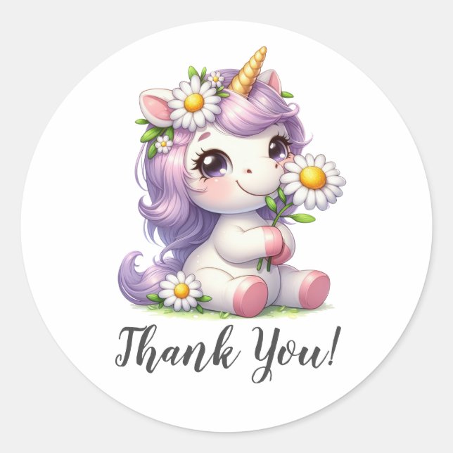 Charming Unicorn Gratitude Thank You Classic Round Sticker (Front)