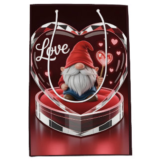 Charming Valentine Gnome in Crystal Heart Display  Medium Gift Bag