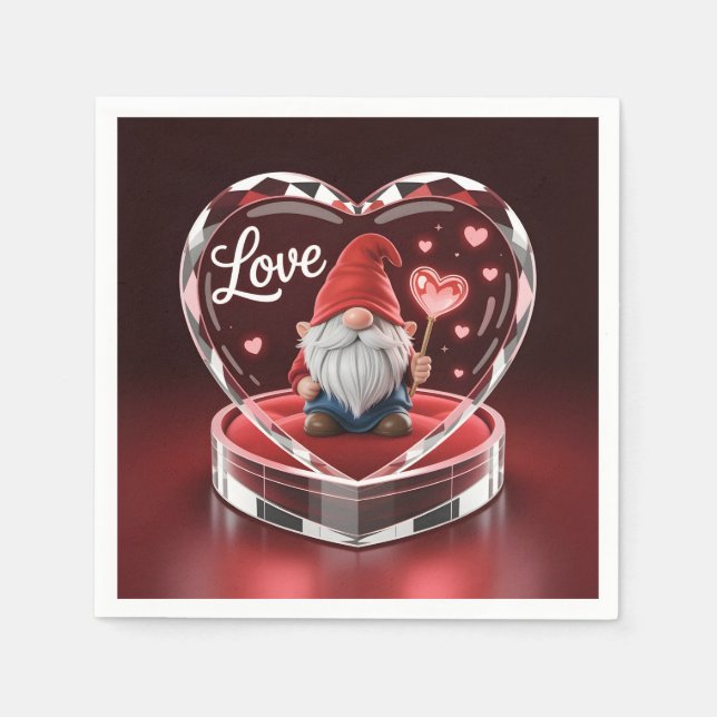 Charming Valentine Gnome in Crystal Heart Display  Napkin (Front)