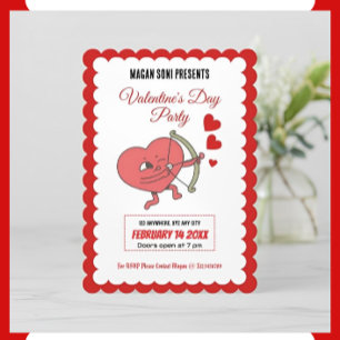 Charming Valentine’s Day Party Heart And Roses Invitation