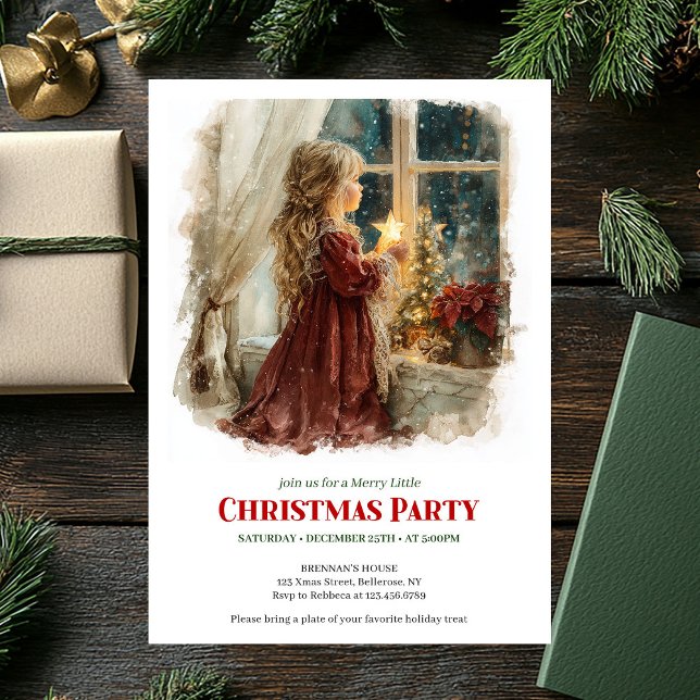 Charming Victorian Little Girl Awaiting Santa  Invitation (Charming Victorian Little Girl Awaiting Santa Printable Invite)