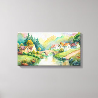 Charming Village by the River Canvas Print