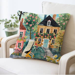 Charming Village Pillow, Cosy Countryside Cushion