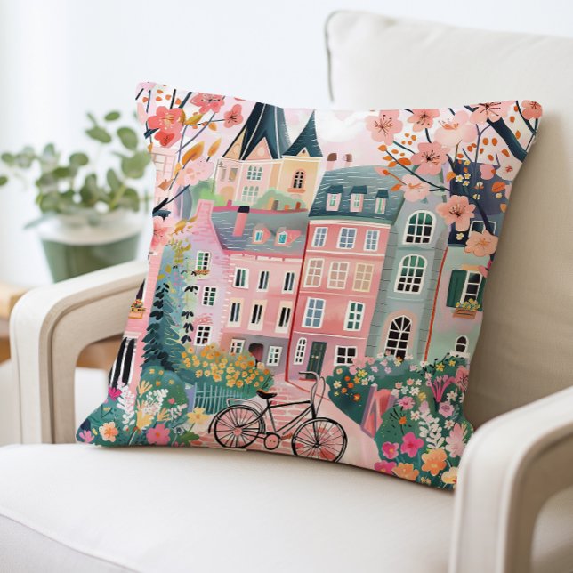 Charming Village Scene Pillow, Colourful Houses Cushion (Creator Uploaded)
