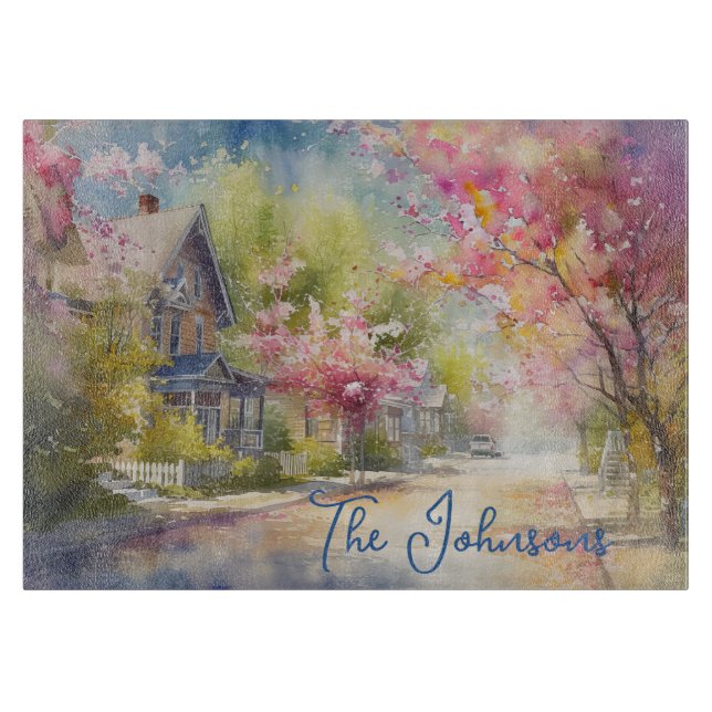 Charming Village Street in Spring Cutting Board (Front)