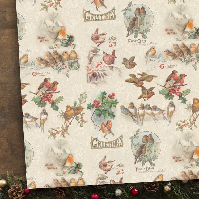 Charming Vintage Christmas Birds and Holly Tissue Paper (Creator Uploaded)