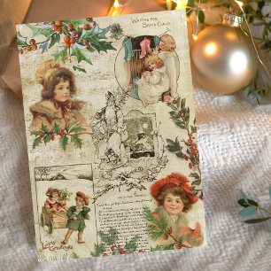 Charming Vintage Christmas Ephemera Collage Holiday Card