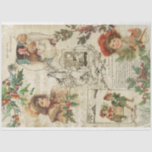 Charming Vintage Christmas Ephemera Collage Tissue Paper<br><div class="desc">Festive and charming Christmas collage featuring vignettes of cute smiling children dressed for winter,  Christmas music and text,  engraved Santa illustration,  stockings being hung over the hearth,  sprigs of holly and winter pine on a distressed parchment background. Suitable for holiday crafting or decoupage projects.</div>