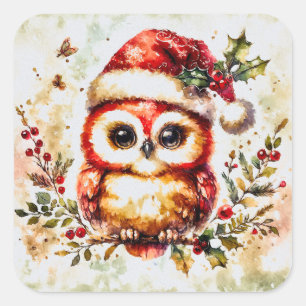 Charming Vintage Christmas Owl Square Sticker