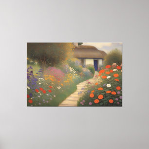 Charming Vintage Cottage Landscape Oil Painting  Canvas Print