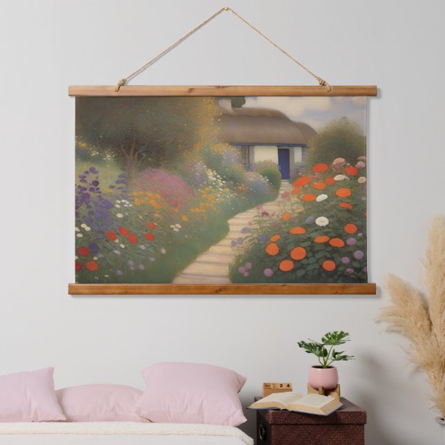 Charming Vintage Cottage Landscape Oil Painting  Hanging Tapestry (Bedroom)