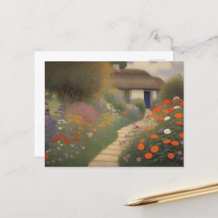 Charming Vintage Cottage Landscape Oil Painting  Postcard