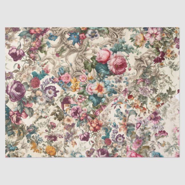 Charming Vintage Ephemera Floral Decoupage Tissue Paper (Front)