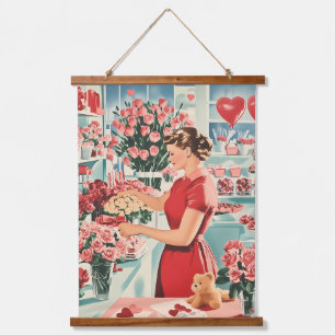 Charming Vintage Flower Shop Scene Hanging Tapestry