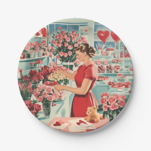 Charming Vintage Flower Shop Scene Paper Plate
