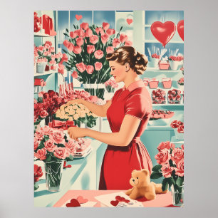 Charming Vintage Flower Shop Scene Poster