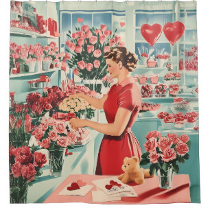 Charming Vintage Flower Shop Scene Shower Curtain