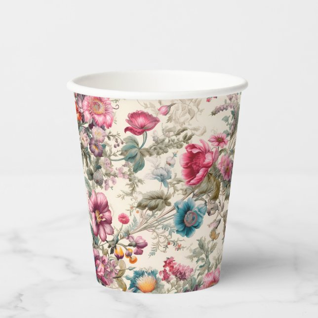Charming Vintage Inspired Summer Florals Paper Cups (Front)