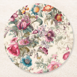 Charming Vintage Inspired Summer Florals Round Paper Coaster