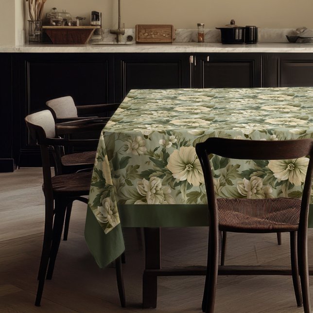 Charming vintage light pastel green white flowers tablecloth (Charming vintage light pastel green white flowers tablecloth)
