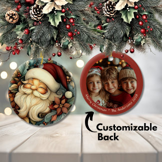 Charming Vintage Santa Christmas Customisable Ceramic Tree Decoration