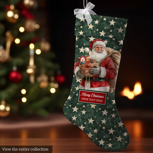 Charming Vintage Santa Stocking Personalised (Charming Vintage Santa Stocking Personalized Holiday Decor)