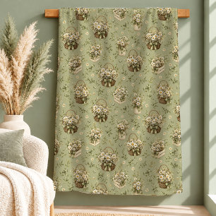 Charming Vintage Shabby Chic White Daisy Dusty Gre Sherpa Blanket