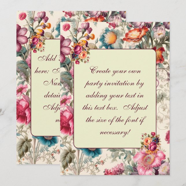 Charming Vintage Summer Floral Invitation Template (Front/Back)