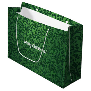 Charming Vintage Victorian Floral Christmas Green Large Gift Bag