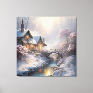 Charming Vintage Winter Day Landscape Art Canvas Print