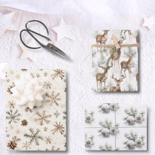 Charming vintage winter nature watercolor wrapping paper sheet