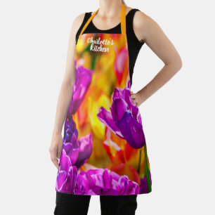 Charming Violet Tulip Flowers Apron