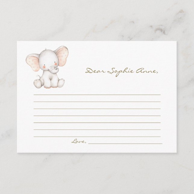 Charming Watercolor Baby Elephant Time Capsule Advice Card (Front)