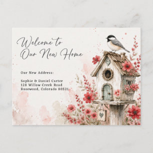 Charming Watercolor Birdhouse New Home Announcement Postcard