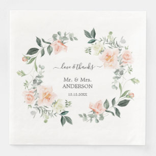 Charming Watercolor Blush White Flowers Wedding Napkin