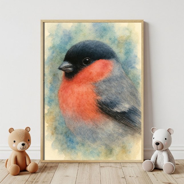 Charming Watercolor Bullfinch Bird Art Poster (Creator Uploaded)